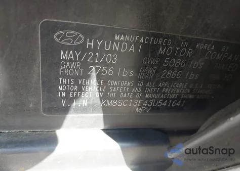 2003 Hyundai Santa Fe Gls/Lx из США, поврежденный, VIN KM8SC13E43U541641